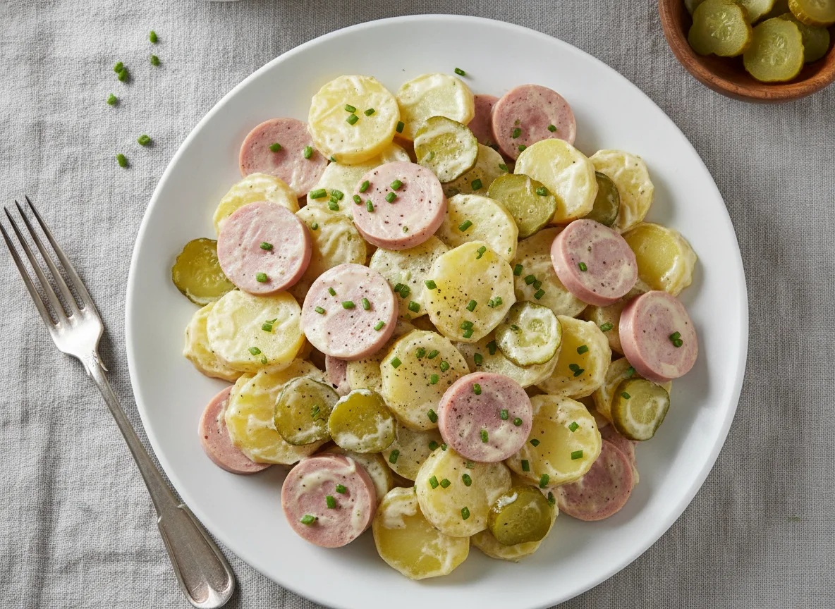 Kartoffelsalat mit Fleischwurst und Gewürzgurken photo
