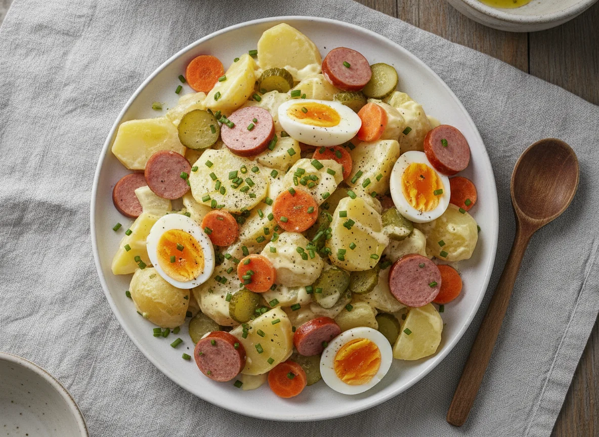 Kartoffelsalat mit Fleischwurst und Mayonnaise photo
