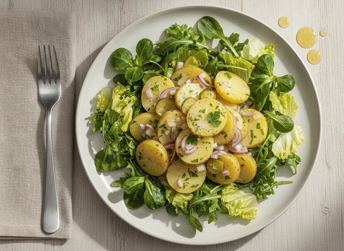 Kartoffelsalat mit gemischtem Blattsalat photo