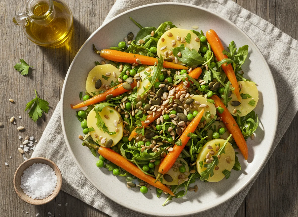 Kartoffel-Salat mit Gemüse und Kernen photo