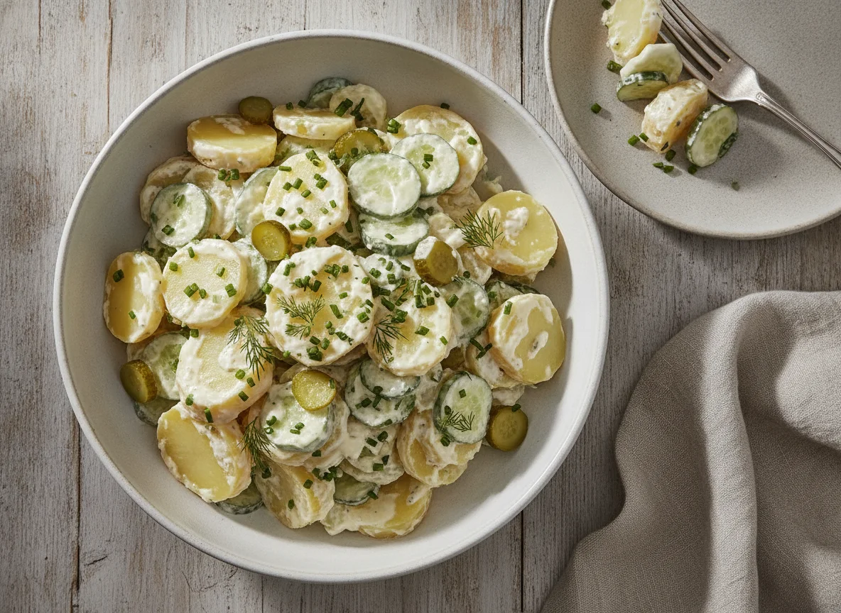 Kartoffelsalat mit Gurken und Mayonnaise-Dressing photo