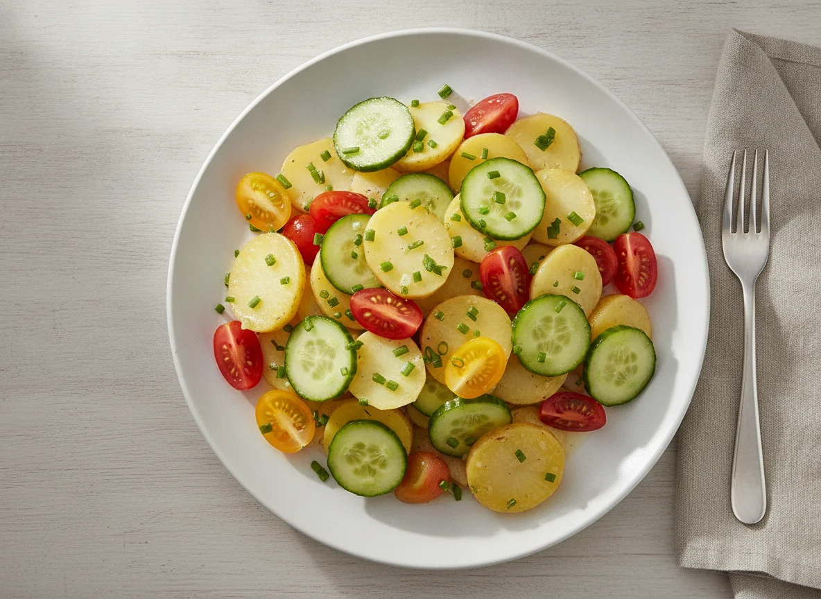 Kartoffelsalat mit Gurken und Tomaten photo