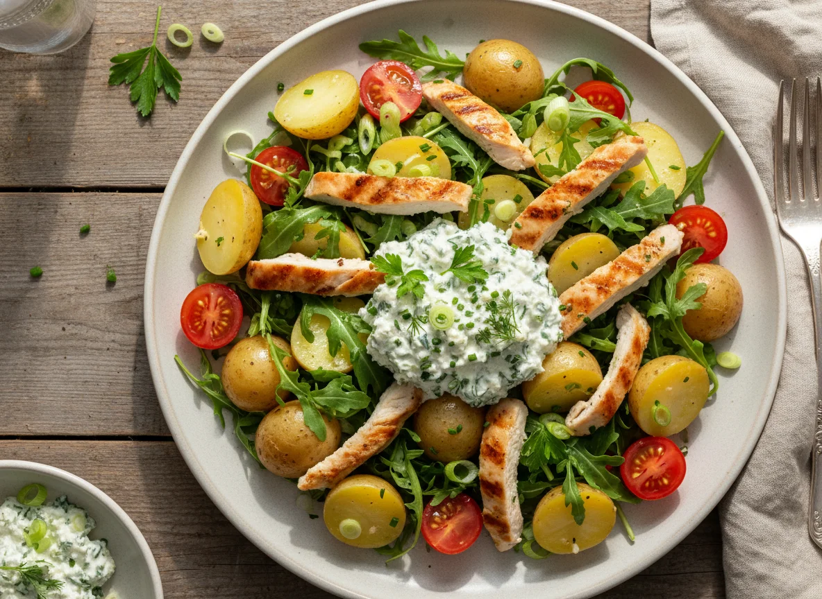 Kartoffelsalat mit Hähnchen und Kräuterquark photo