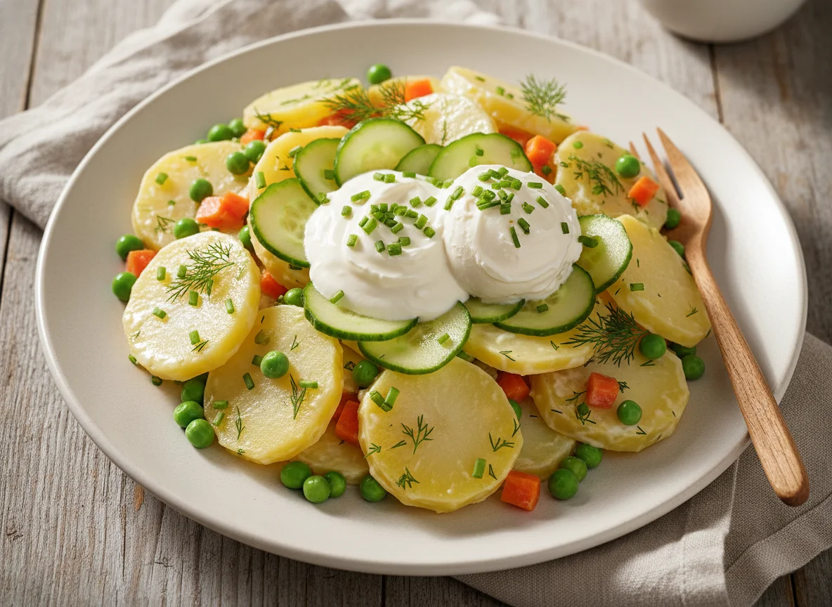 Kartoffelsalat mit Sauerrahm-Gurken-Dip photo