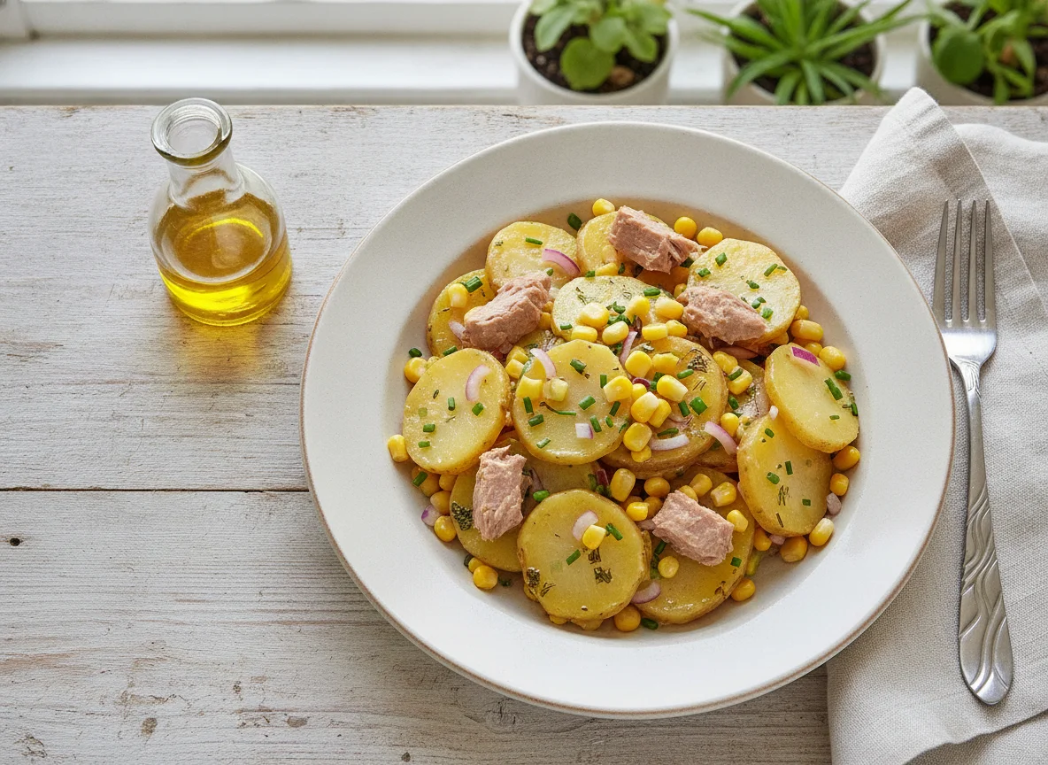 Kartoffelsalat mit Thunfisch und Mais photo