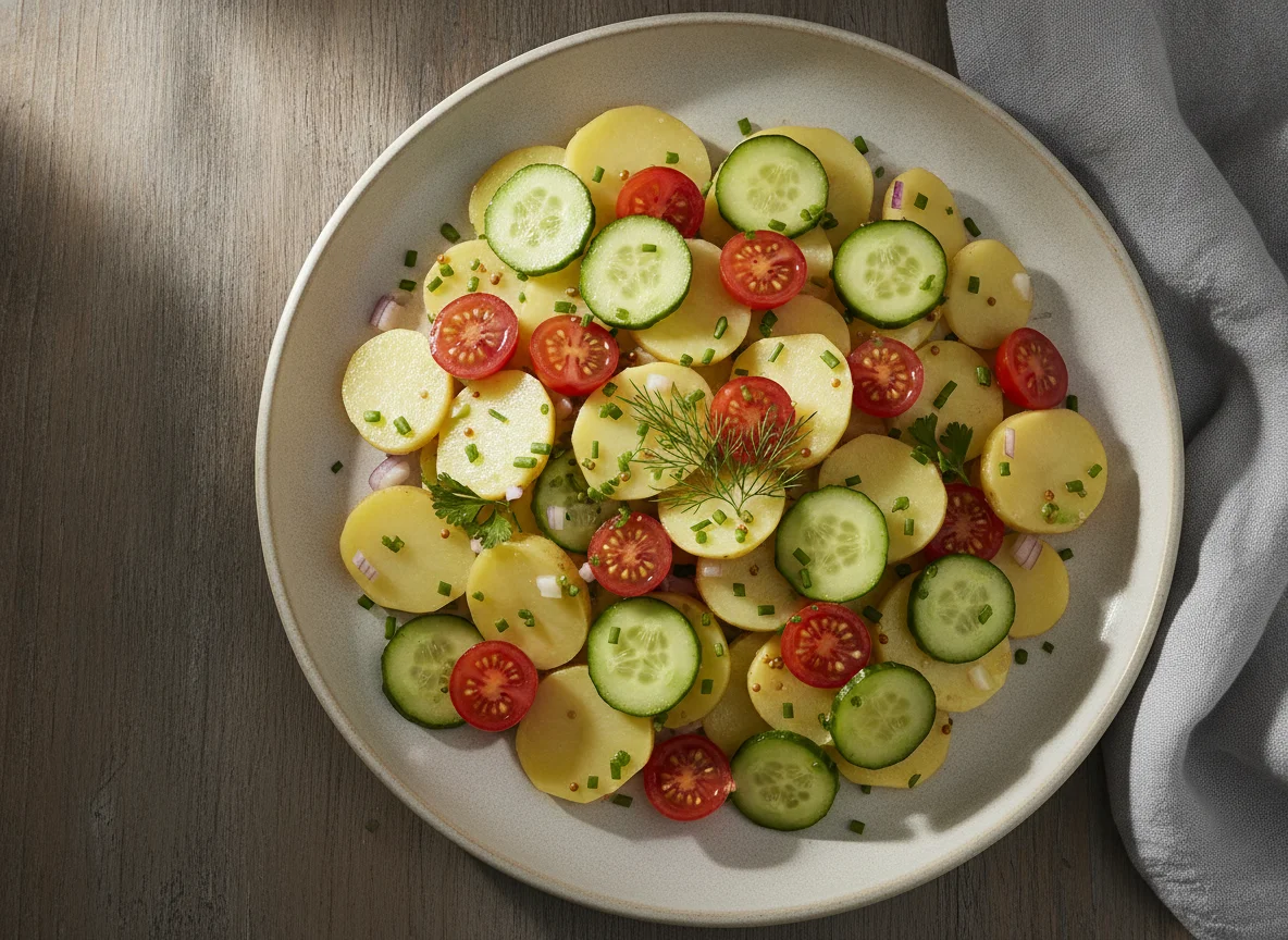 Kartoffelsalat mit Tomaten und Gurken photo