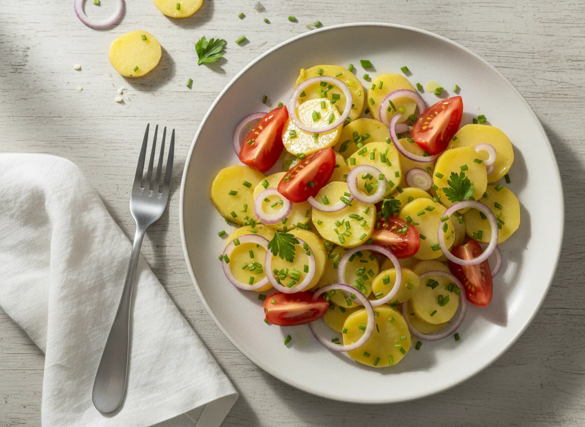 Kartoffelsalat mit Tomaten und Zwiebeln photo