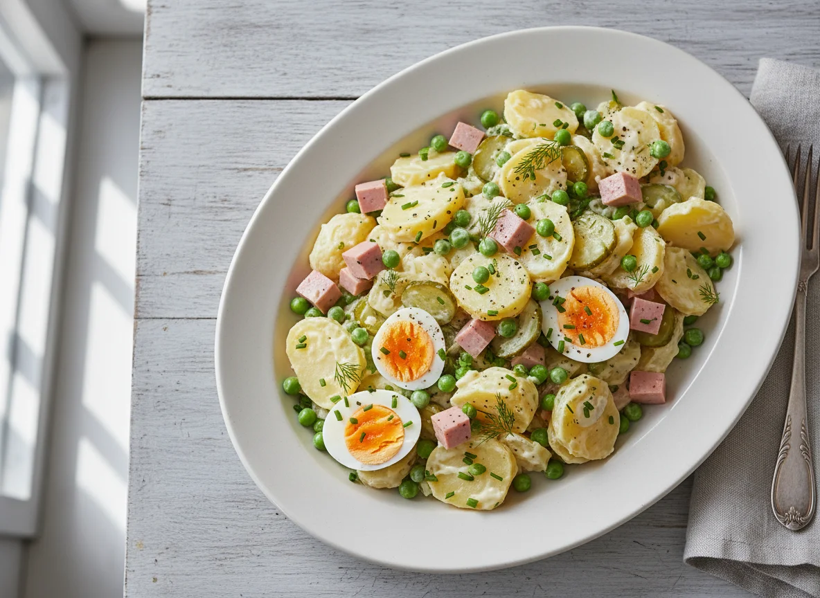 Kartoffelsalat mit Wurst und Ei photo