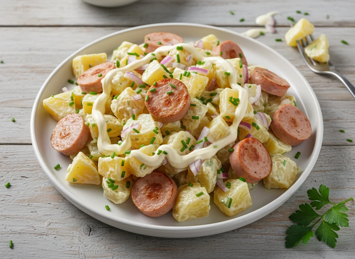 Kartoffelsalat mit Würstchen und Mayonnaise photo
