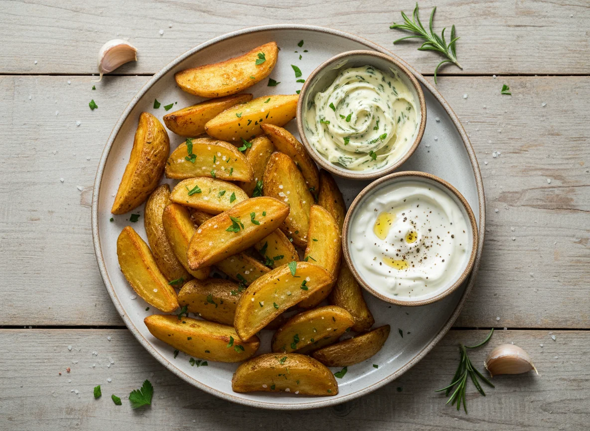 Kartoffelspalten mit Dips photo