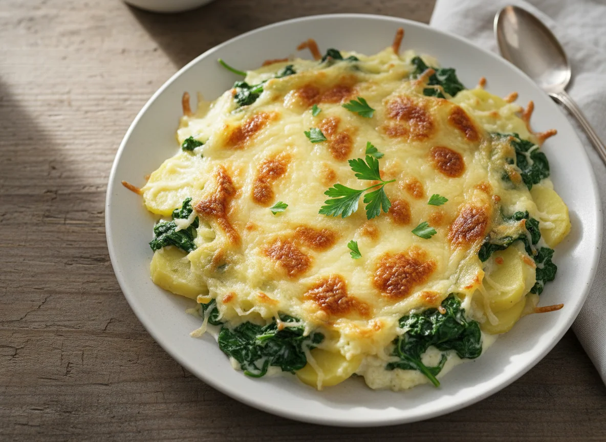 Kartoffel-Spinat-Auflauf mit Käse photo