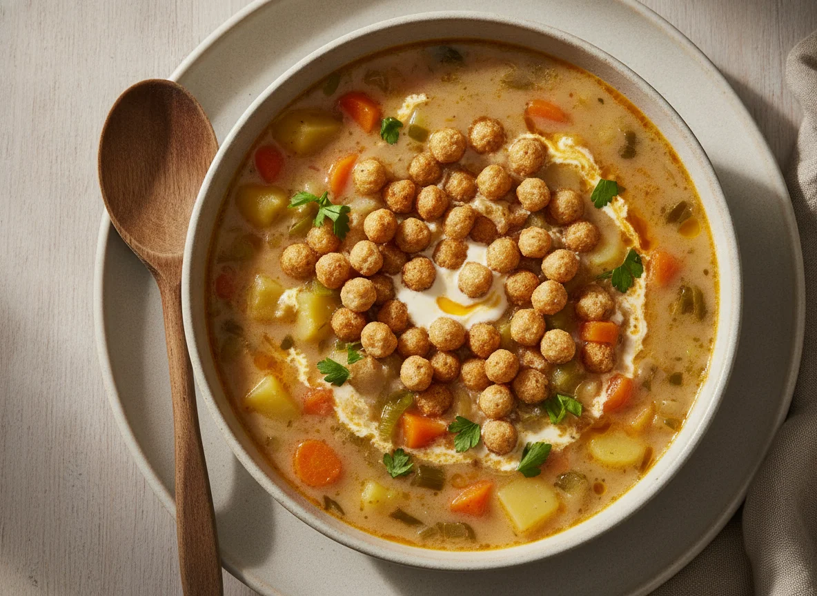 Kartoffelsuppe mit Backerbsen photo