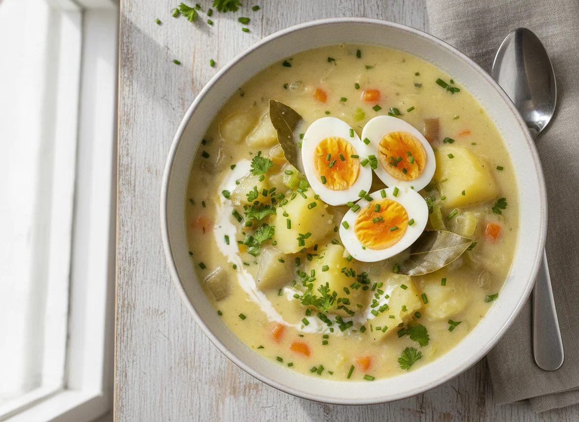 Kartoffelsuppe mit Ei photo