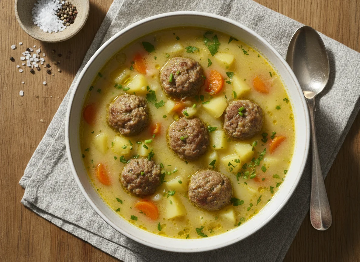 Kartoffelsuppe mit Fleischklößchen photo