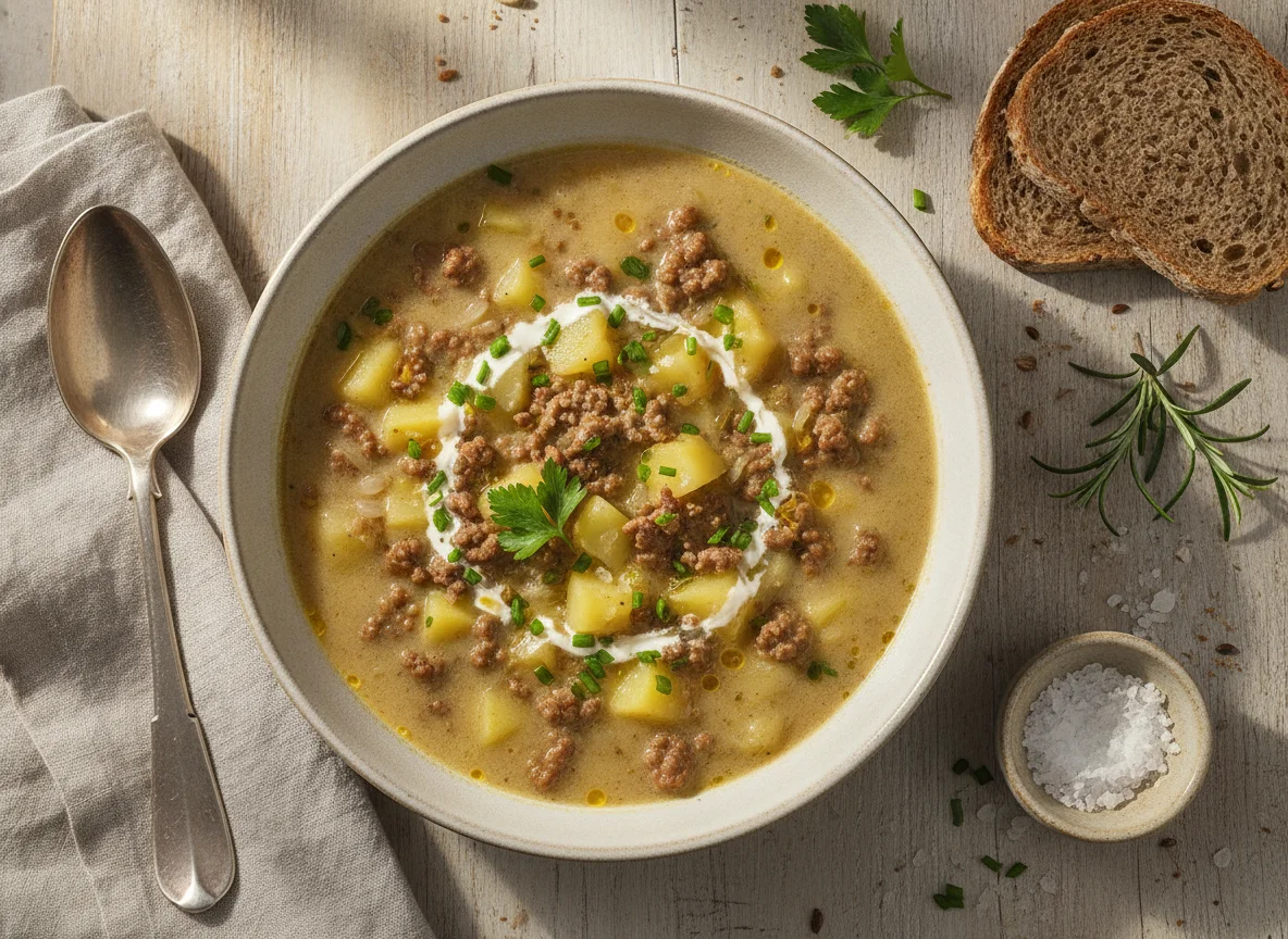 Kartoffelsuppe mit Hackfleisch photo