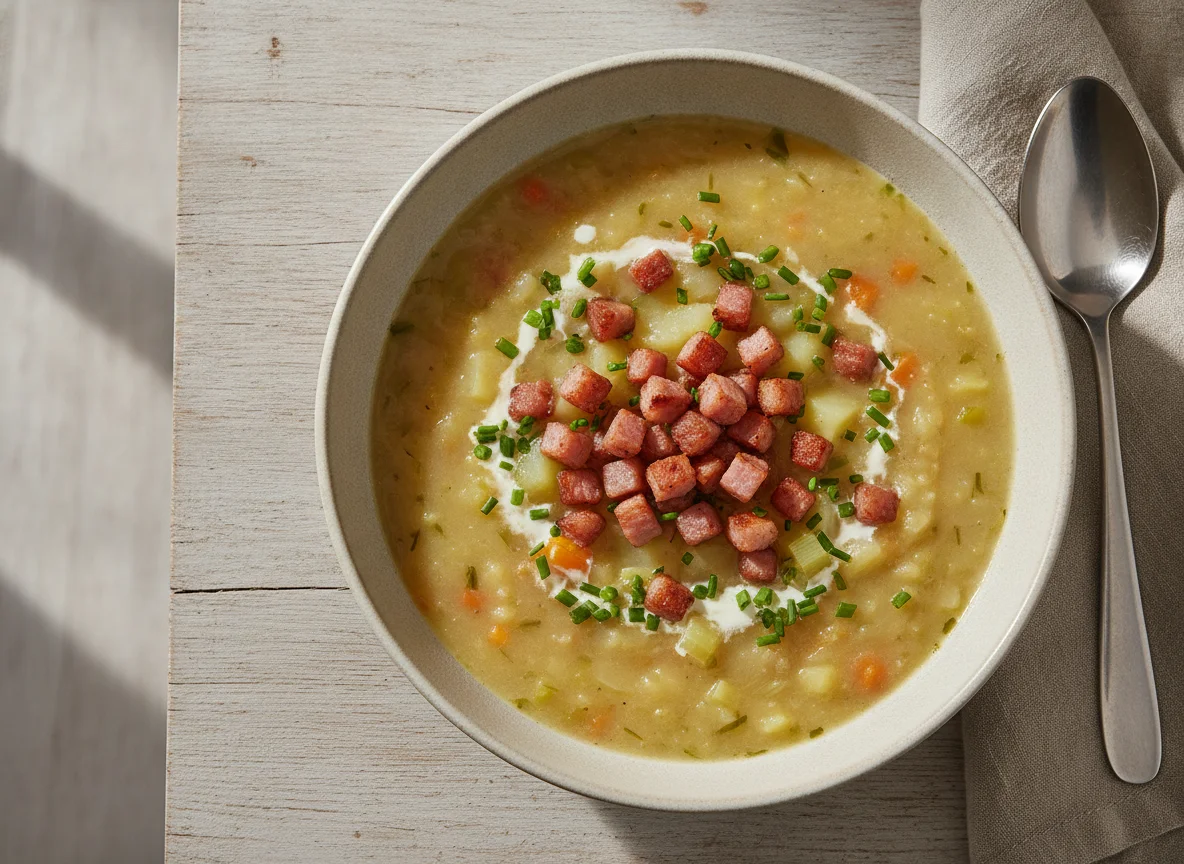 Kartoffelsuppe mit Schinken photo