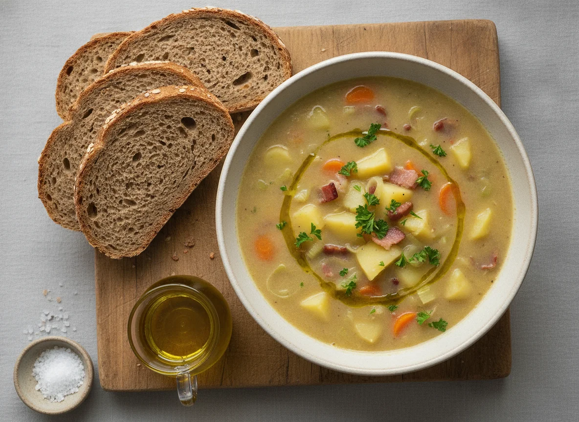 Kartoffelsuppe mit Vollkornbrot photo