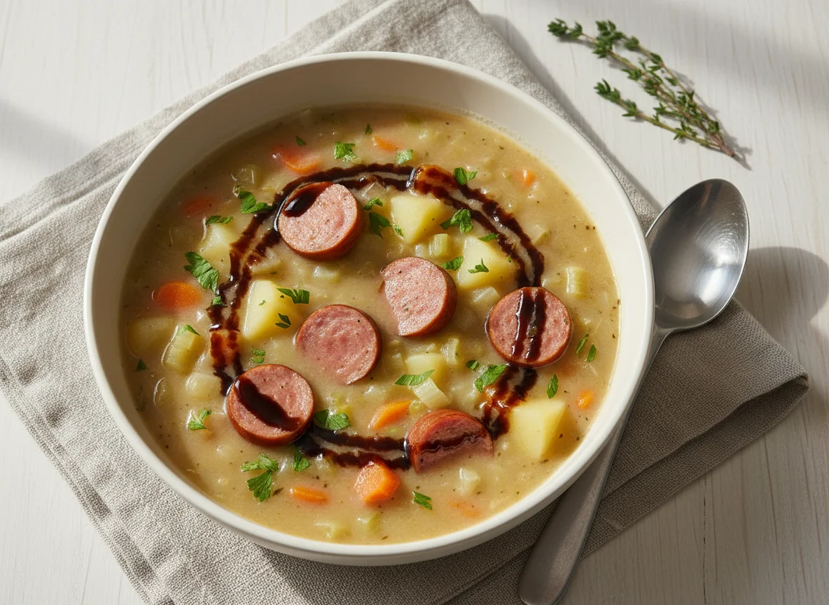 Kartoffelsuppe mit Würstchen photo