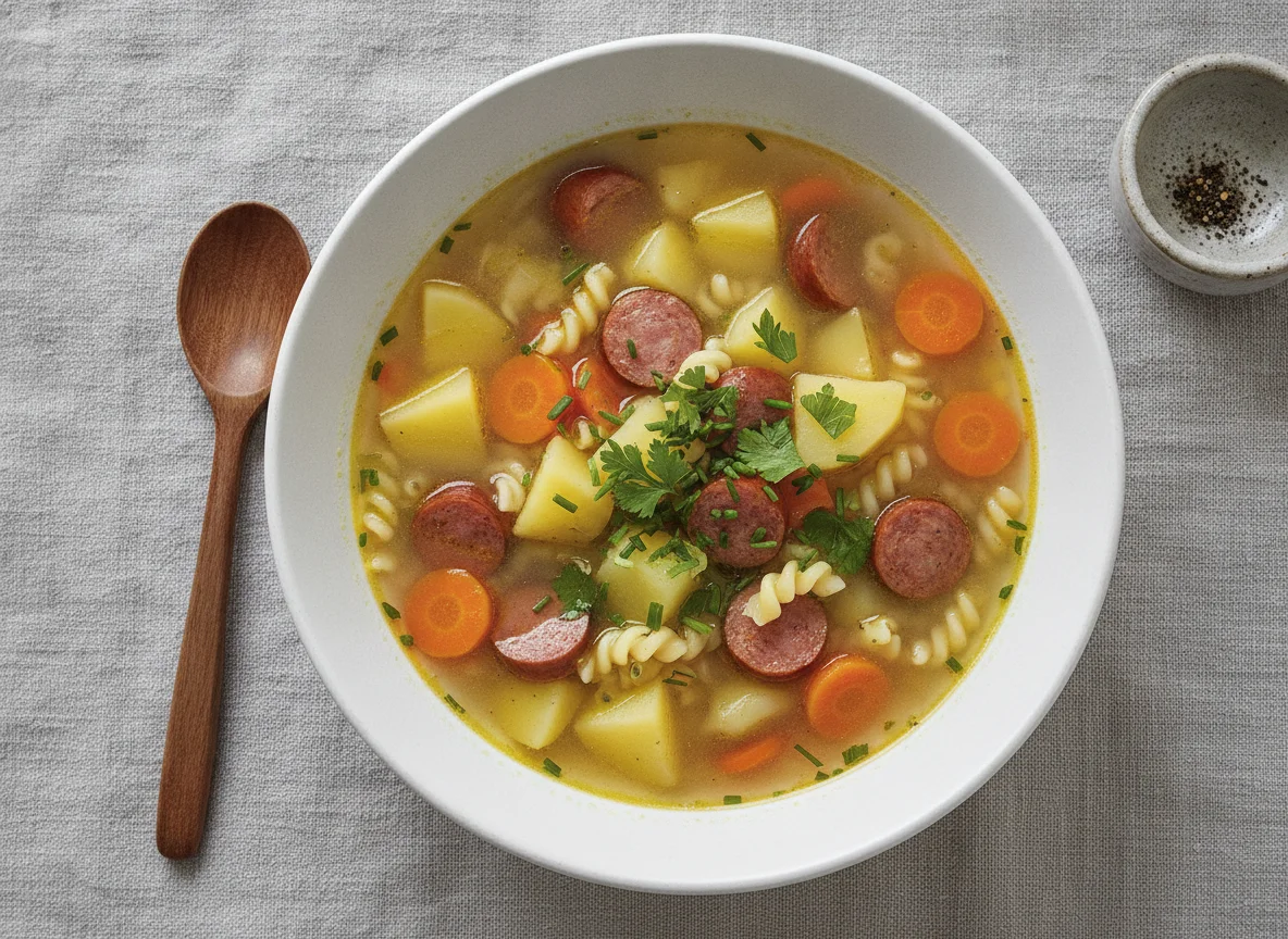 Kartoffelsuppe mit Wursteinlage photo