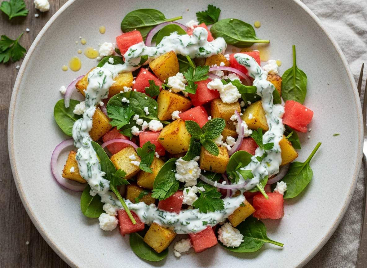 Kartoffel-Wassermelonen-Salat mit Feta photo