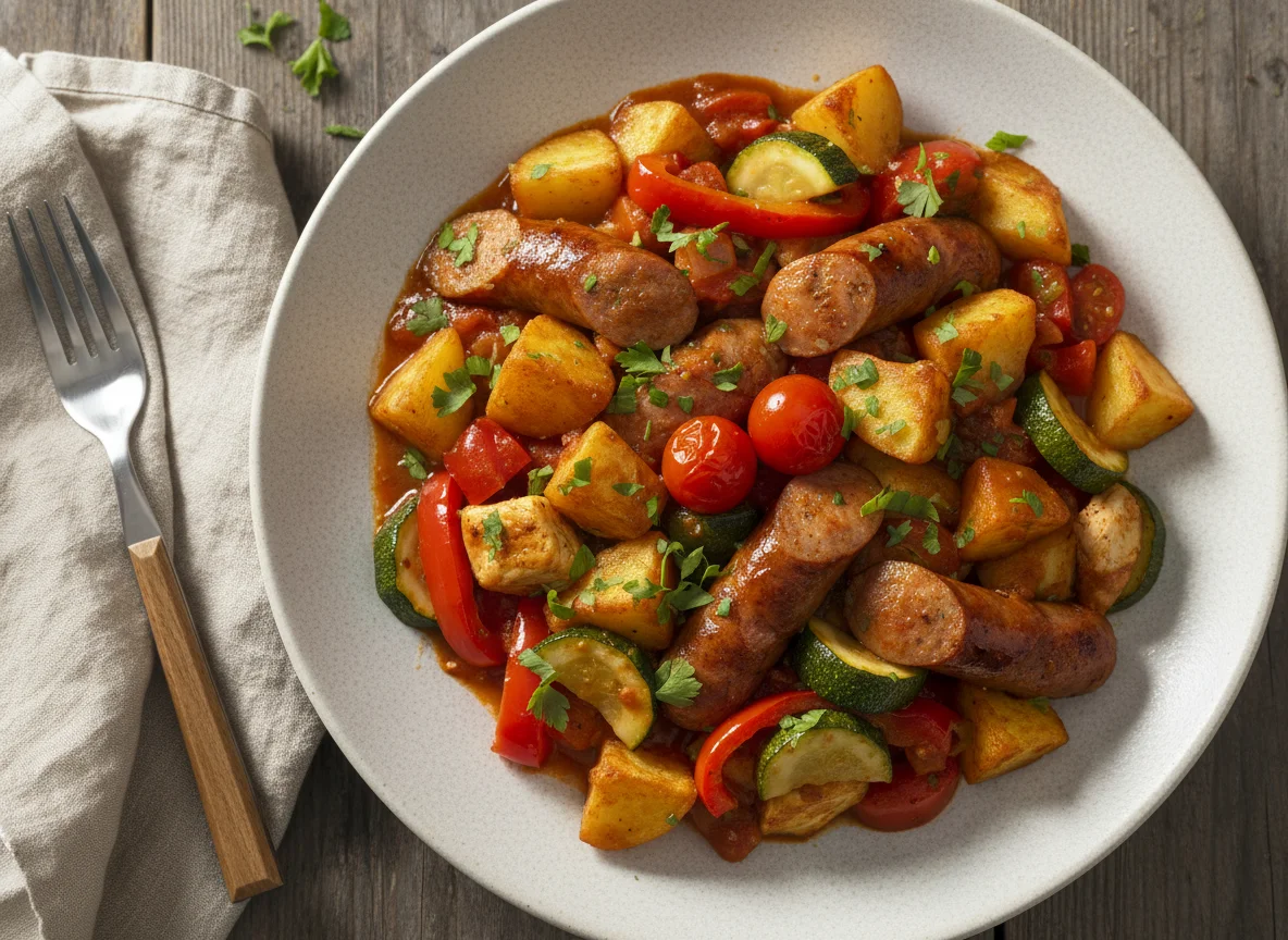 Kartoffel-Wurst-Gemüse-Pfanne photo