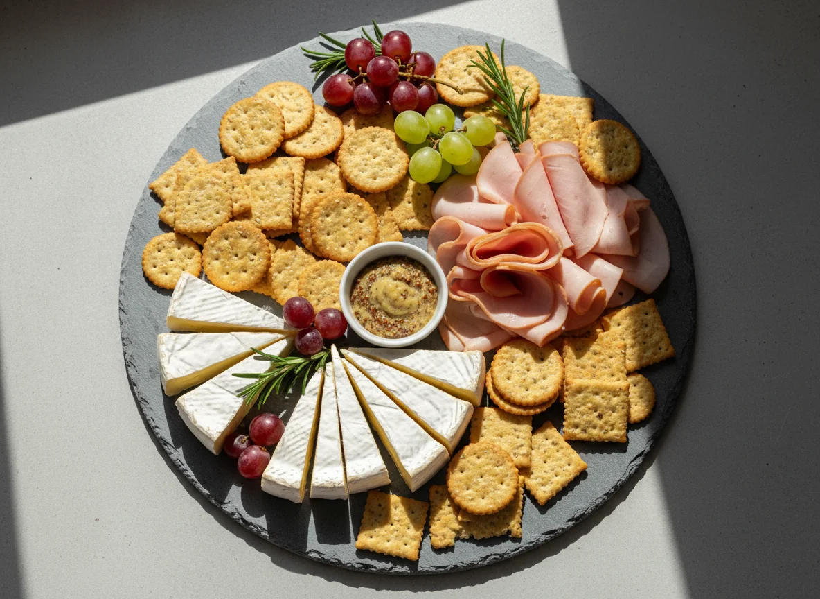 Käse- und Fleischplatte mit Crackern photo