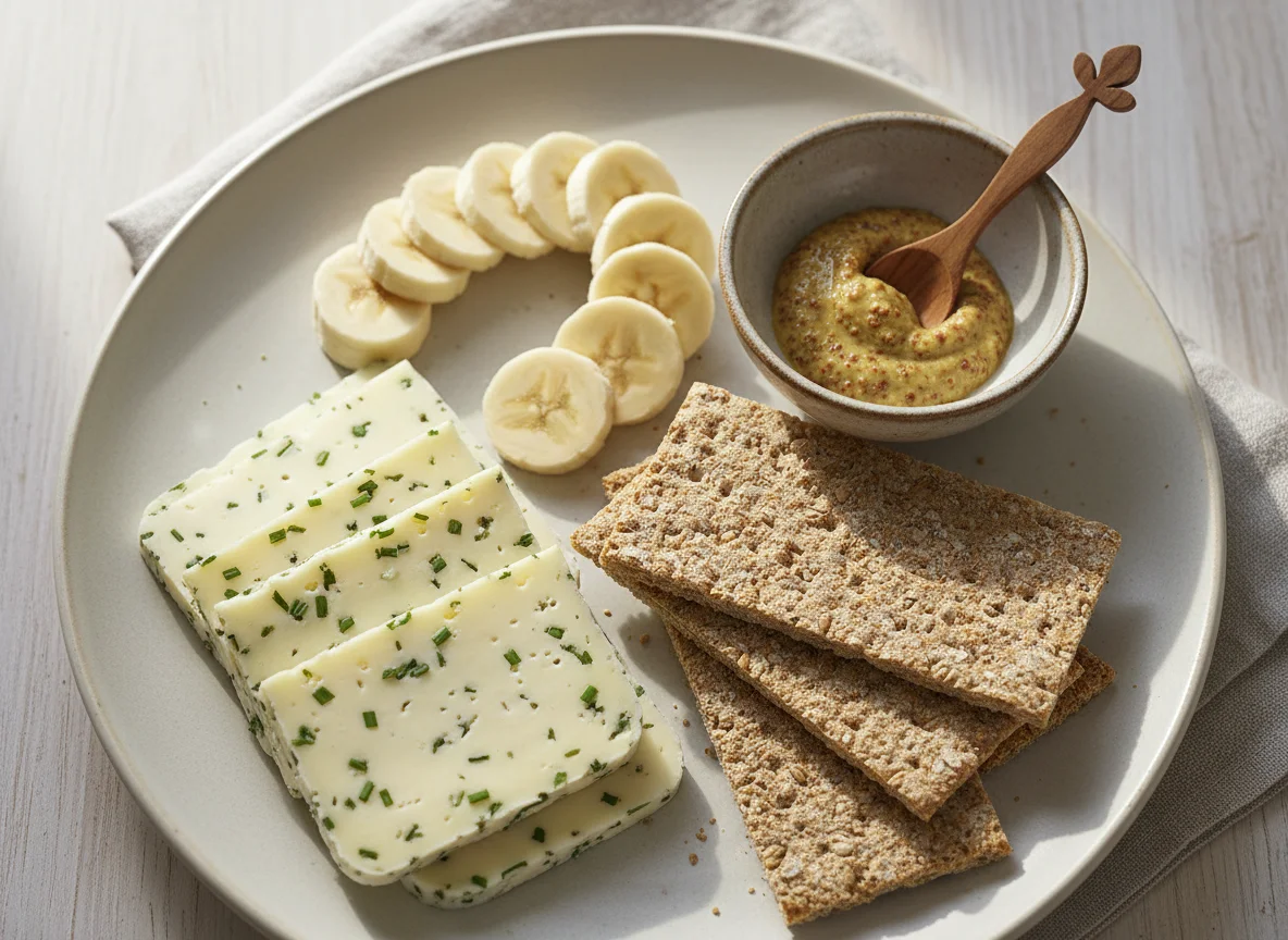 Käse und Knäckebrot mit Senf photo