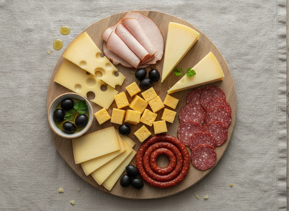 Käse- und Wurstplatte mit Oliven photo
