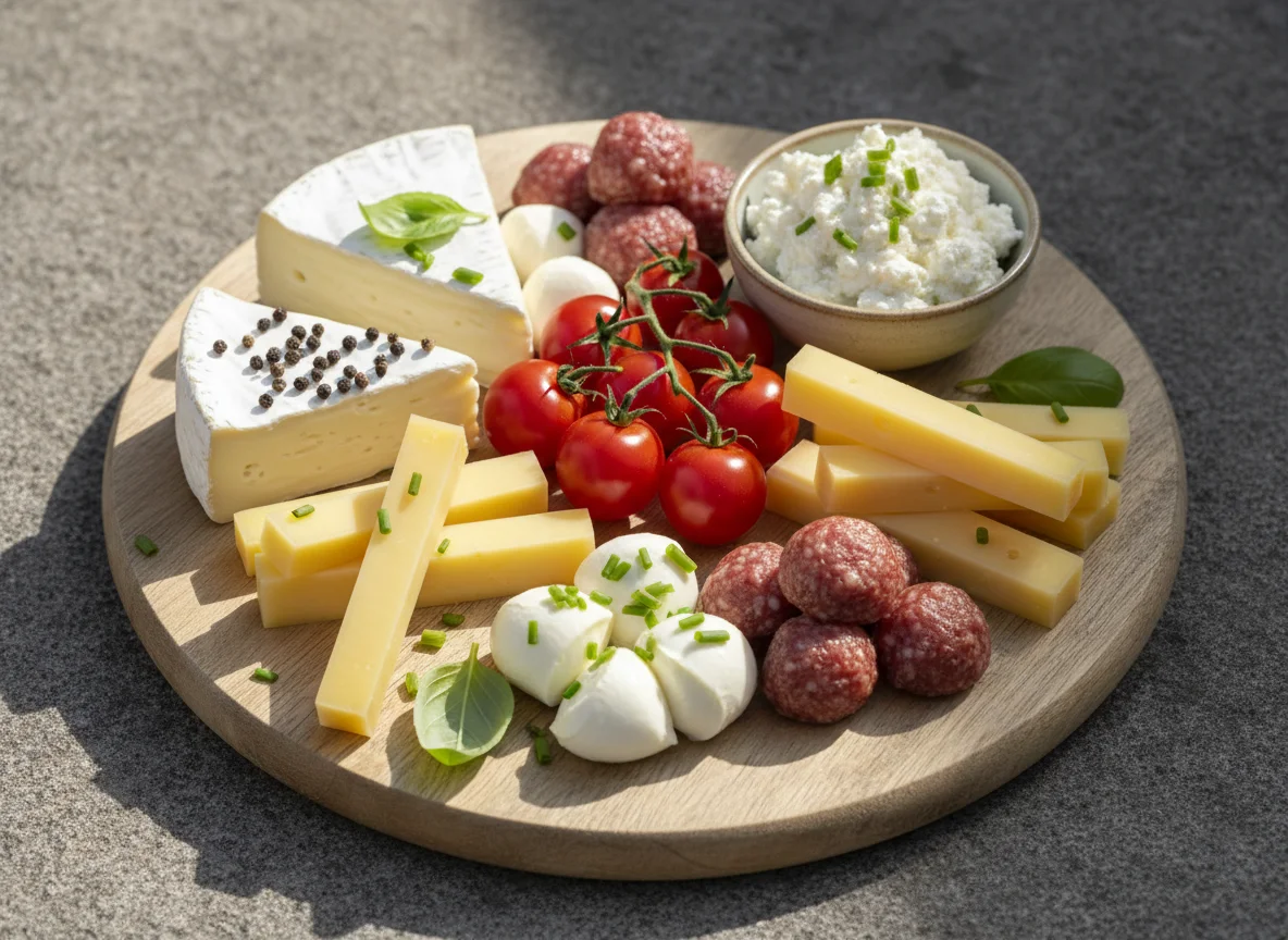 Käse- und Wurstplatte mit Tomaten photo