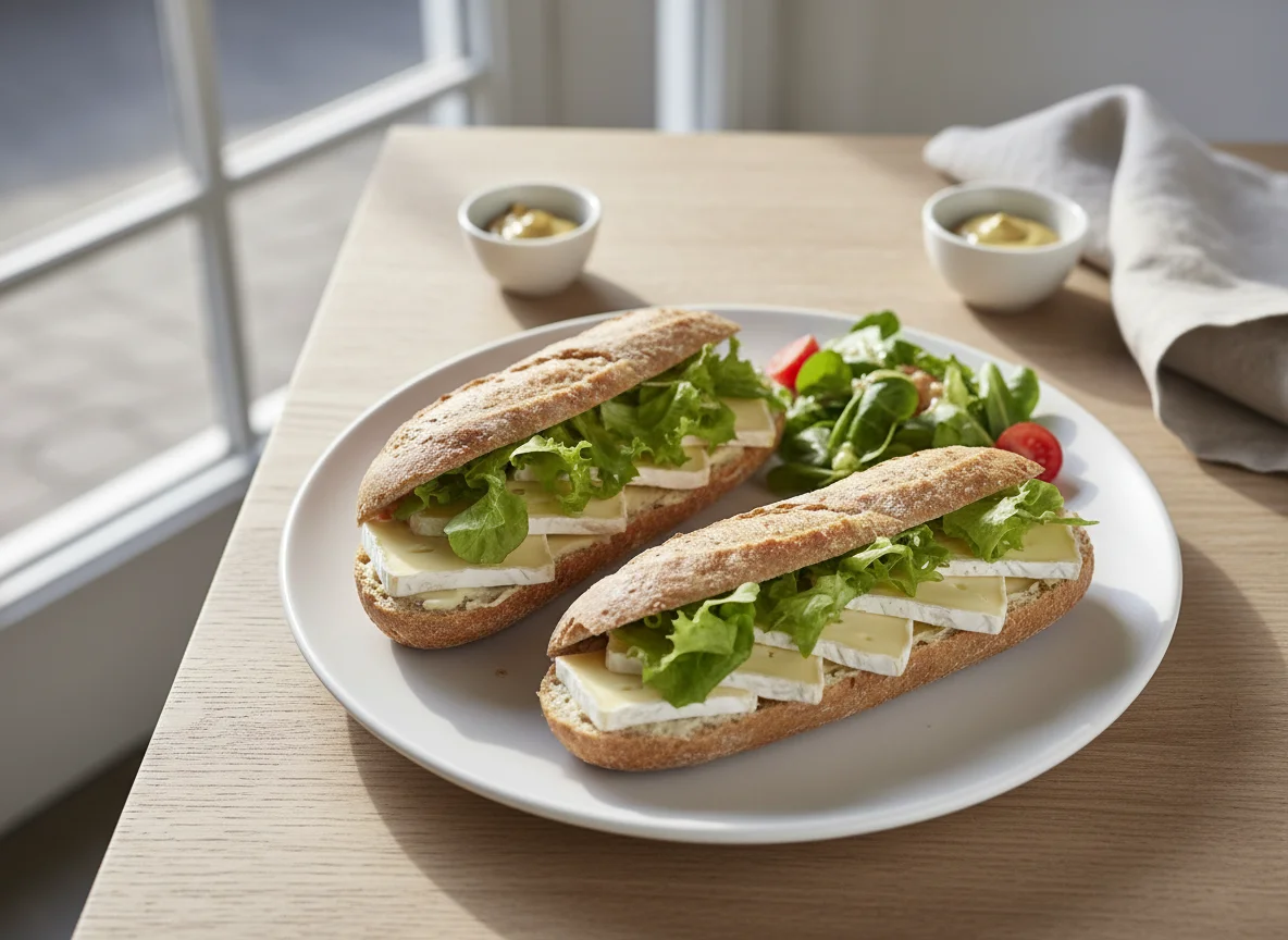Käse-Baguette mit Salat photo