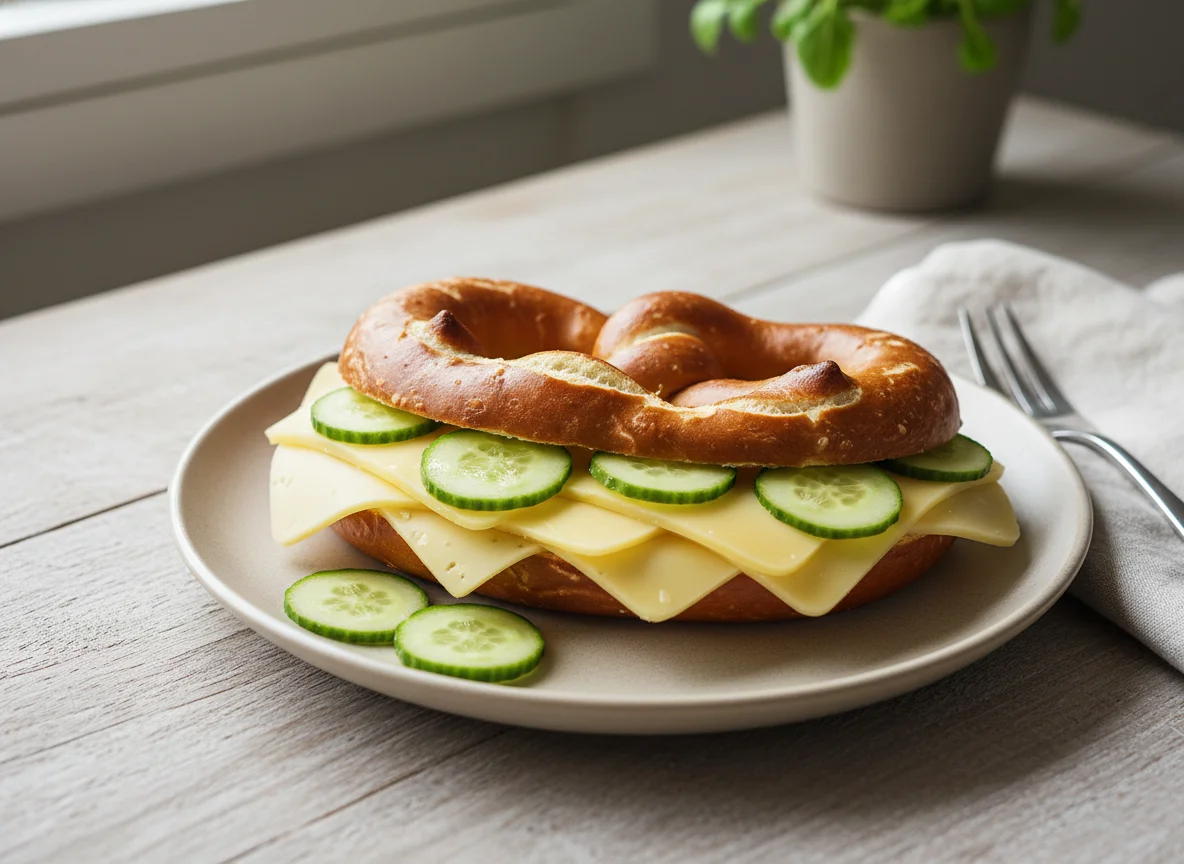 Käsebrezel mit Gurke photo