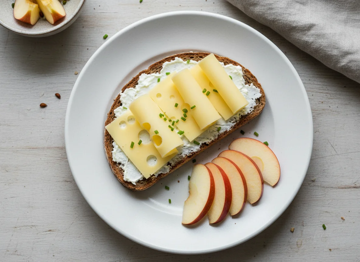 Käsebrot mit Apfelspalten photo