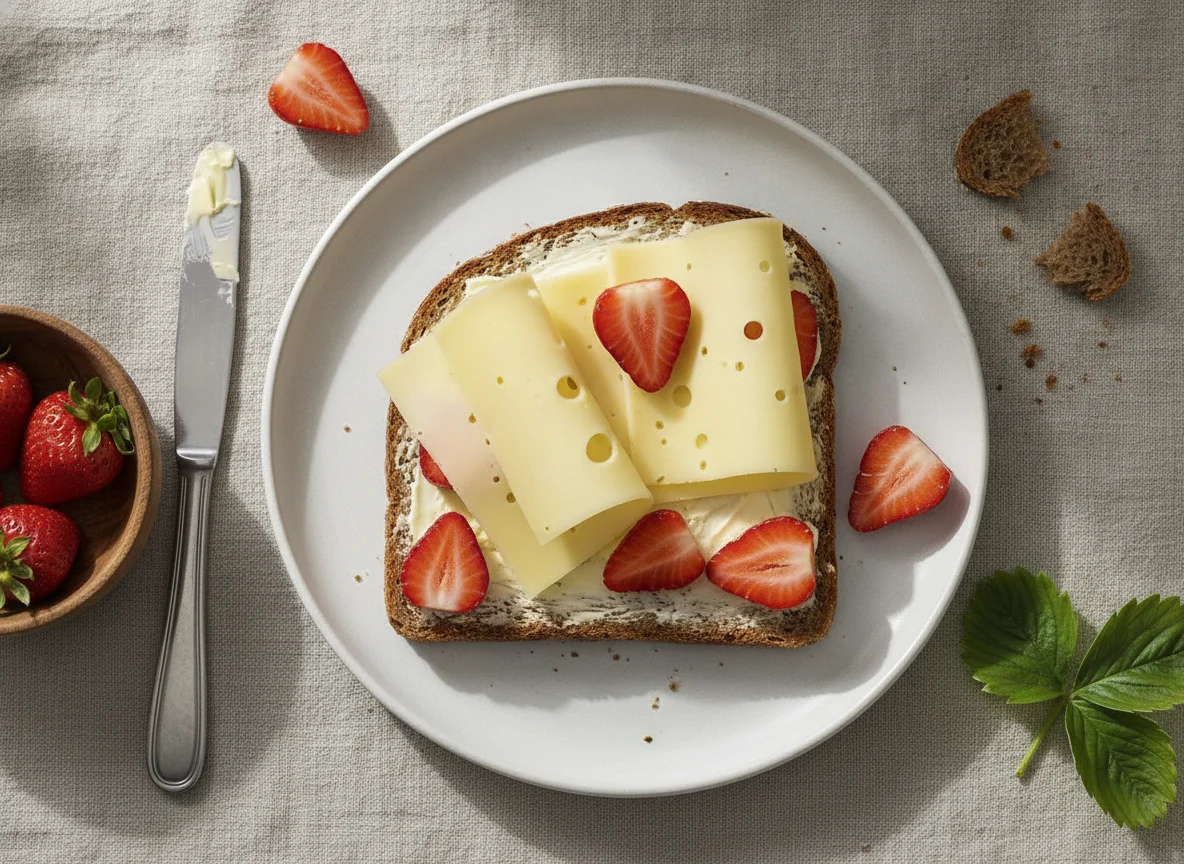Käsebrot mit Erdbeeren photo