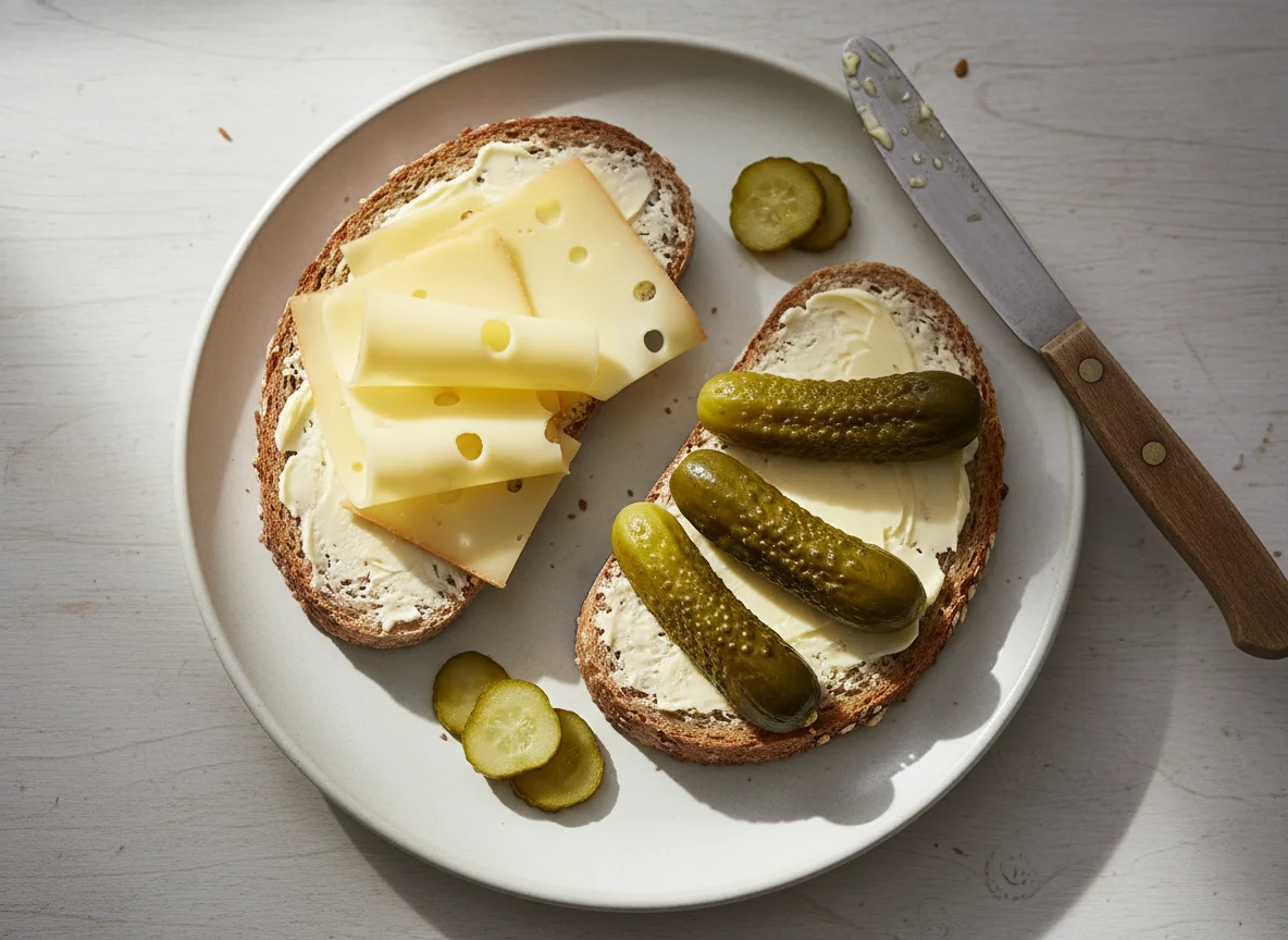 Käsebrot mit Essiggurken photo