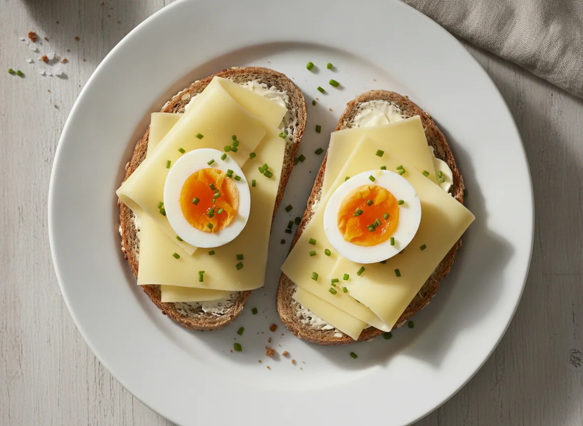 Käsebrot mit gekochten Eiern photo