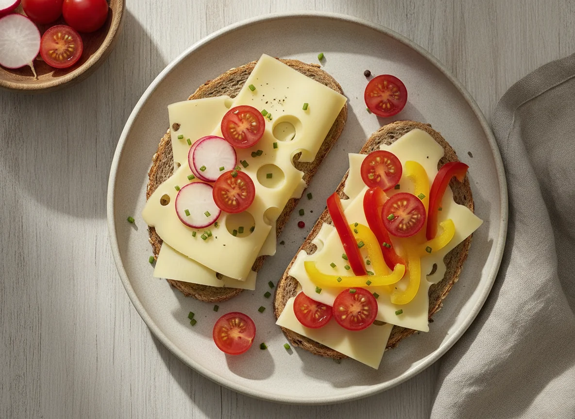 Käsebrot mit Gemüsebeilage photo