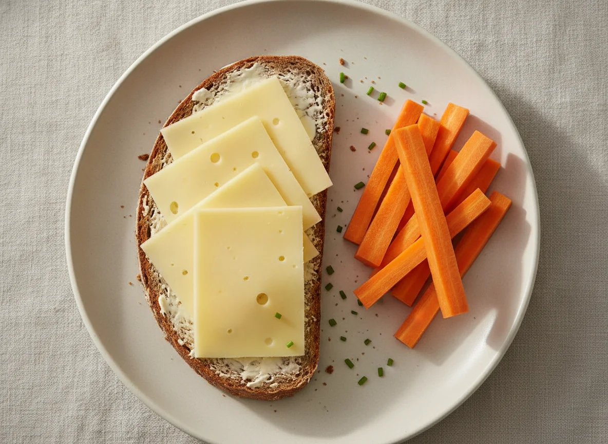 Käsebrot mit Karottensticks photo
