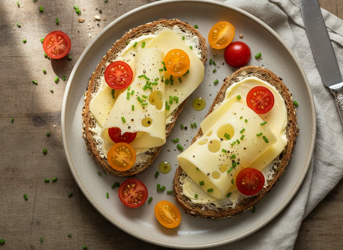 Käsebrot mit Kirschtomaten photo