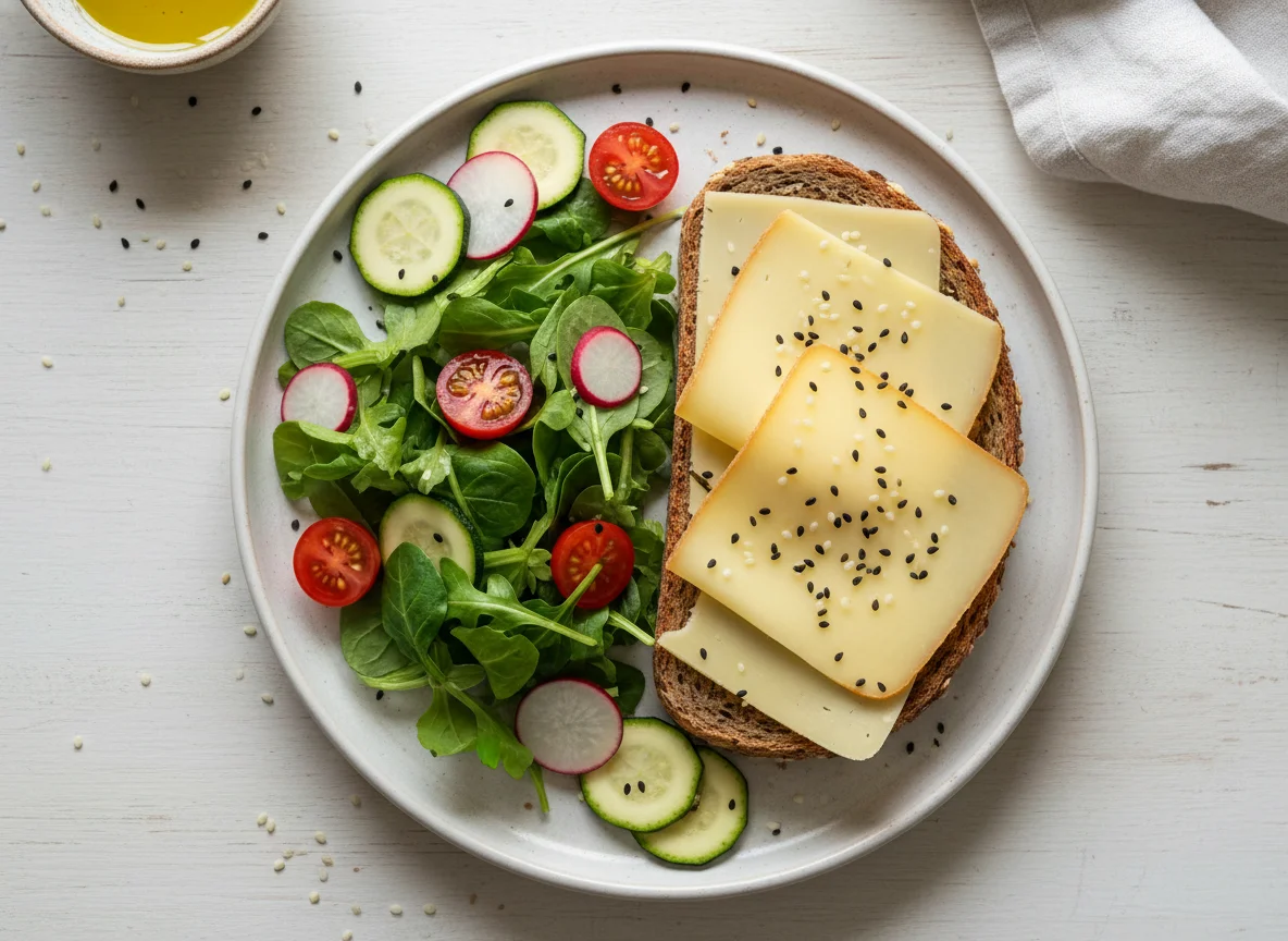 Käsebrot mit Salat und Gemüse photo