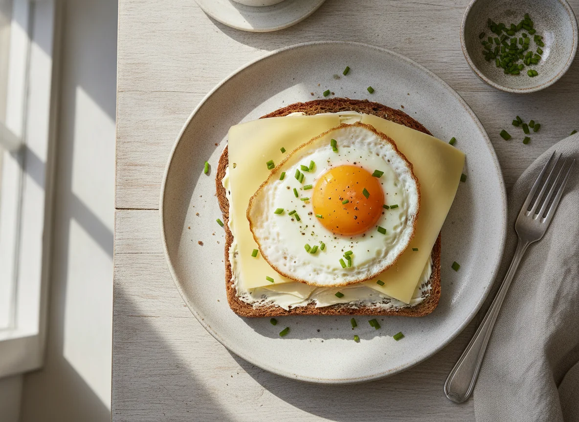 Käsebrot mit Spiegelei photo