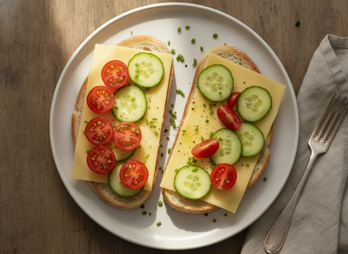 Käsebrot mit Tomate und Gurke photo