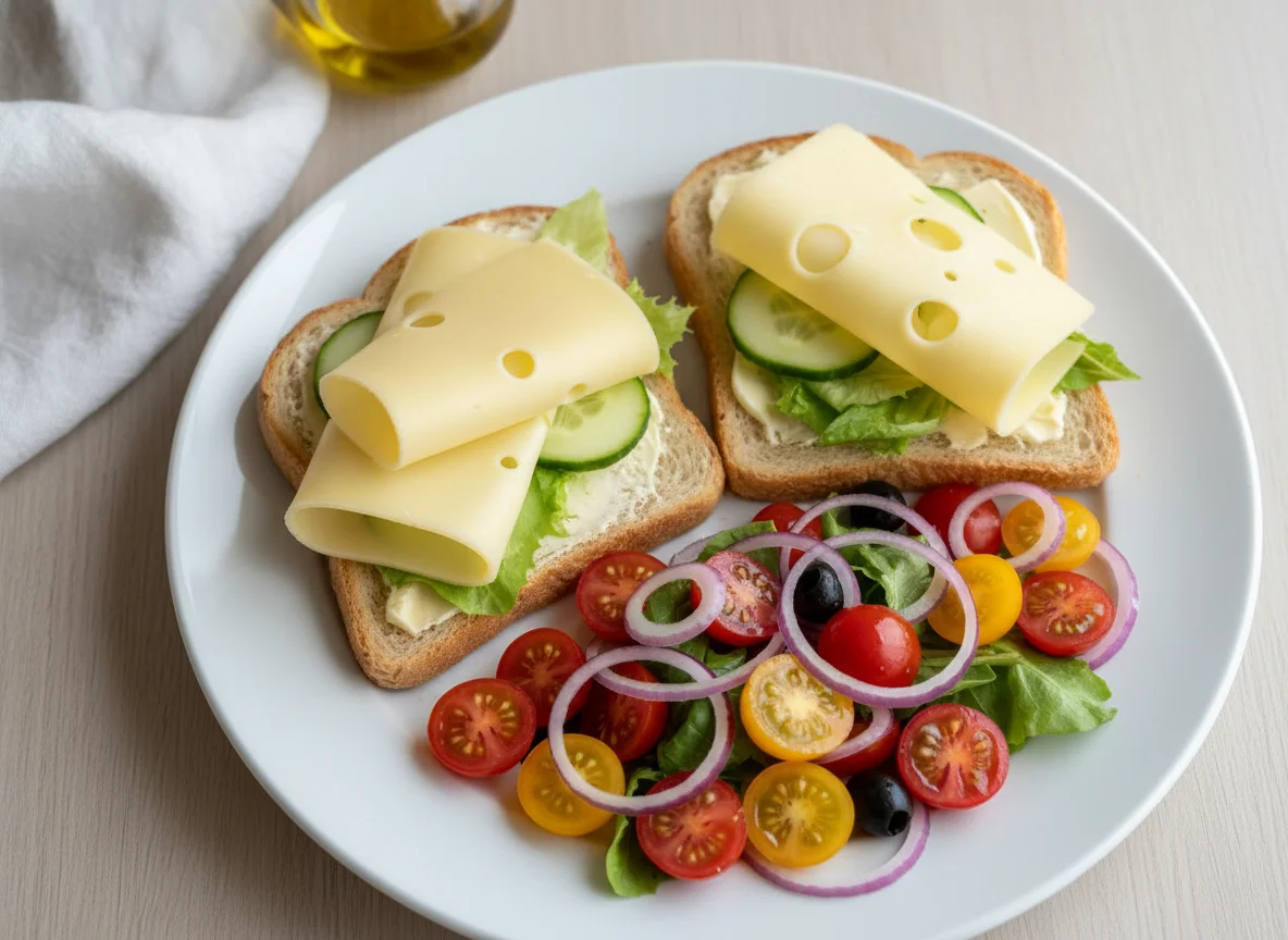 Käsebrot mit Tomatensalat photo