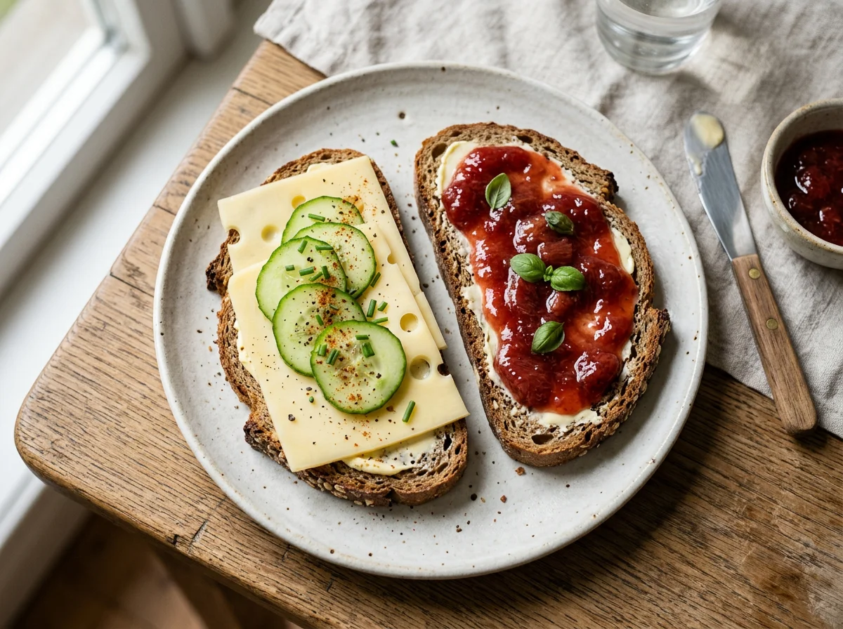 Käsebrot und Marmeladenbrot photo