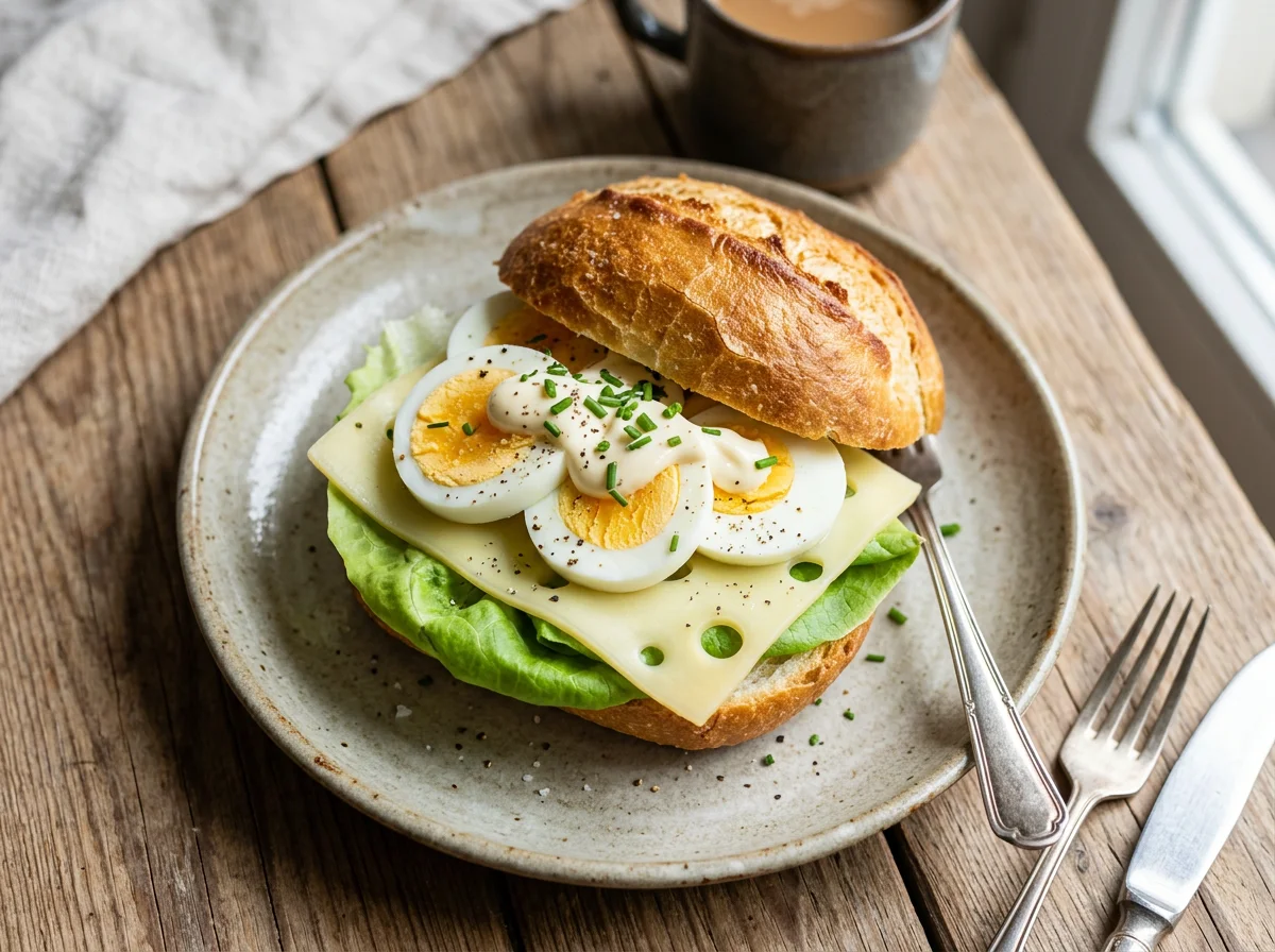 Käsebrötchen mit Ei photo