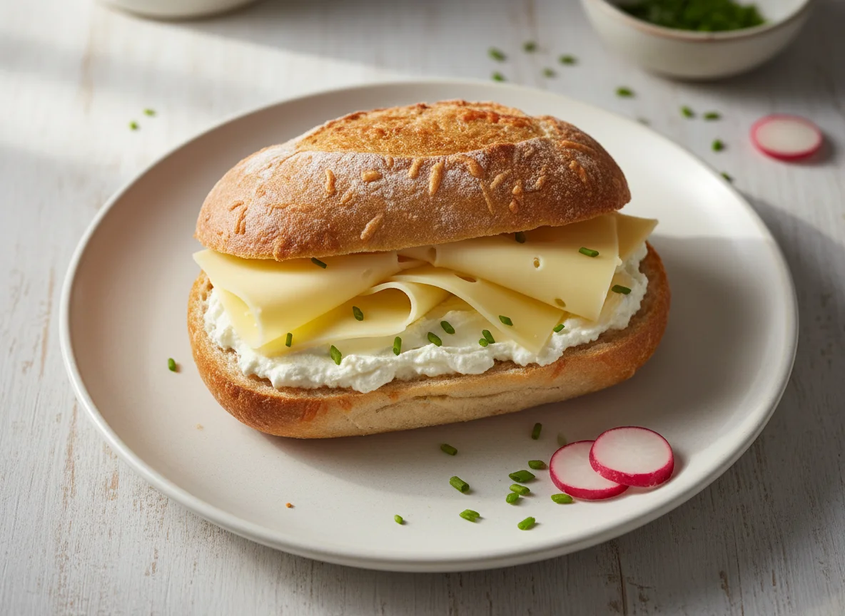 Käsebrötchen mit Frischkäse photo