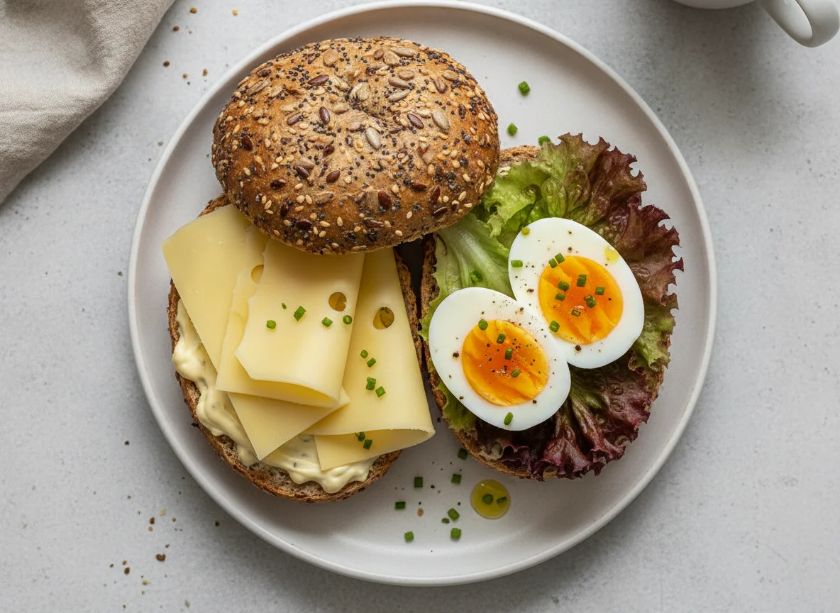 Käsebrötchen mit gekochtem Ei photo