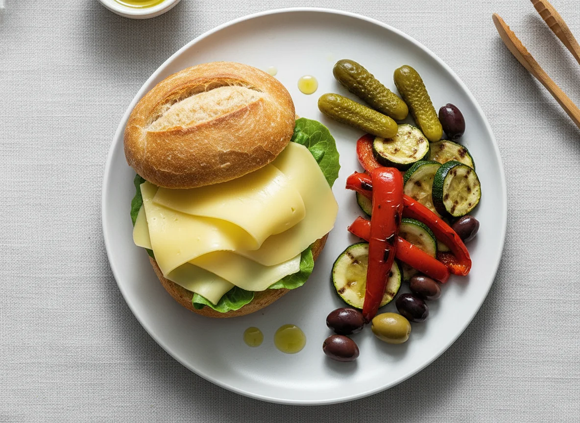 Käsebrötchen mit Gemüsebeilage photo