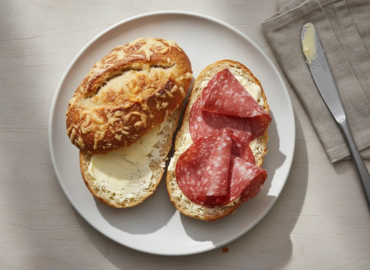 Käsebrötchen mit Salami photo