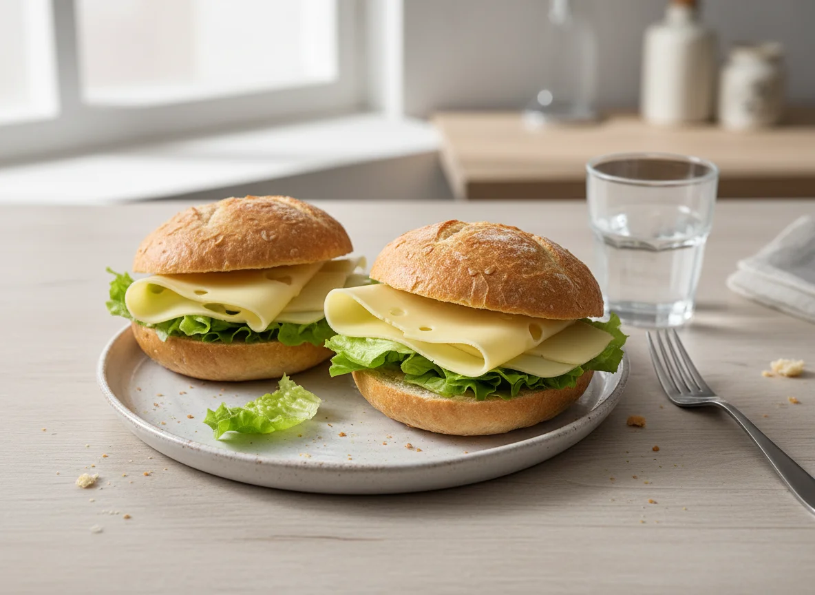 Käsebrötchen mit Salat photo