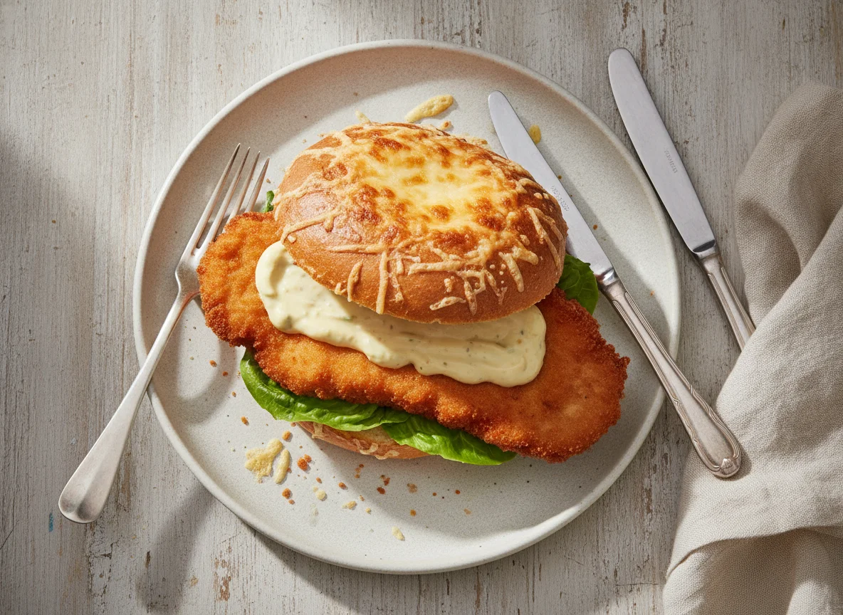 Käsebrötchen mit Schnitzel photo